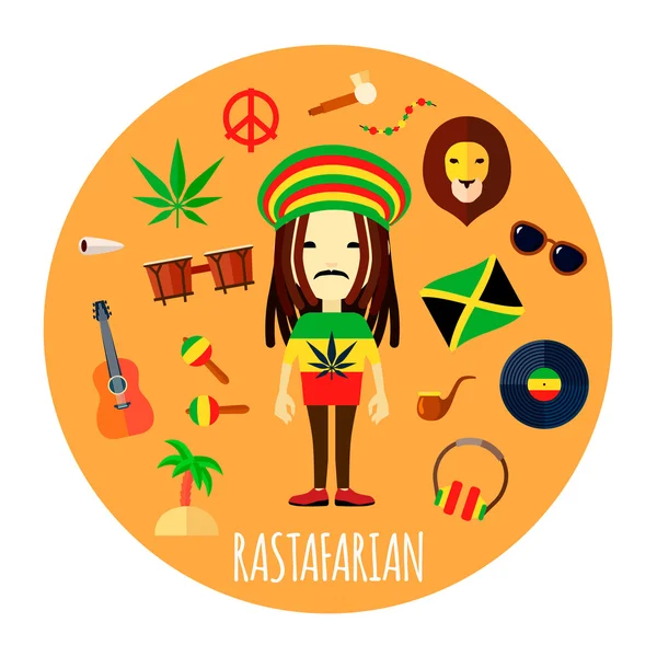 Acessórios de Personagem Rastafarian Ilustração redonda plana —  Vetores de Stock