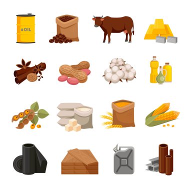 Emtia düz Icons Set