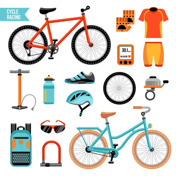 Bike And Cycling Accessories Set — Stock Vector