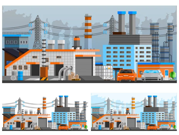 Conjunto de composições de edifícios industriais — Vetor de Stock