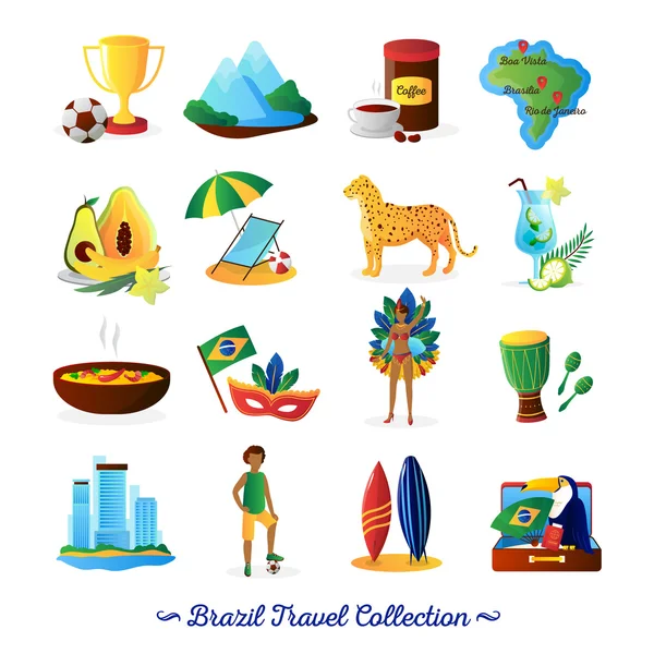 Símbolos da cultura brasileira Conjunto de ícones planos —  Vetores de Stock