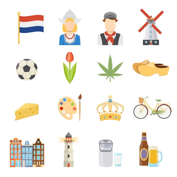 Zestaw ikon płaskie Holandia — Wektor stockowy
