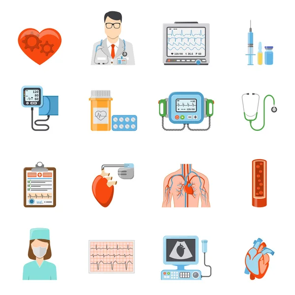 Conjunto de iconos planos de cardiología — Vector de stock