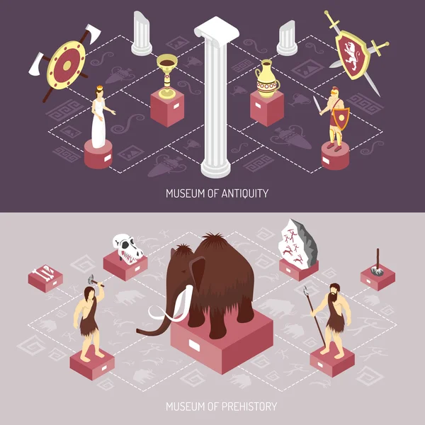 Antiquity Museum 2 Isometric Banners Set — Stock Vector