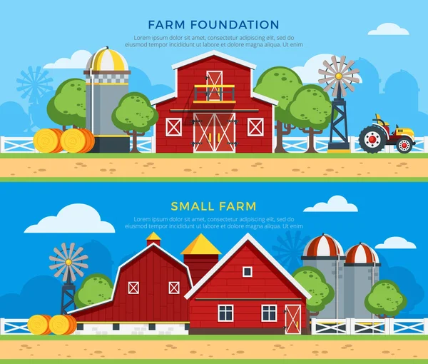 Twee boerderij platte horizontale banners — Stockvector