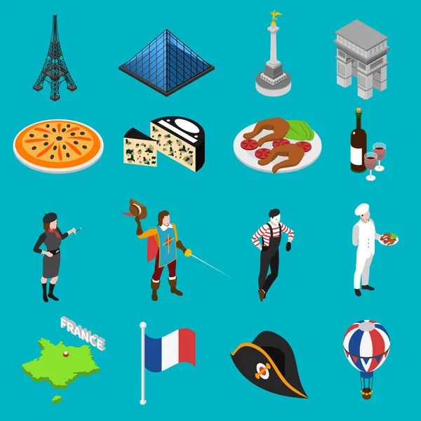 French Culture Traditions Isometric Icons Collection — Stock Vector
