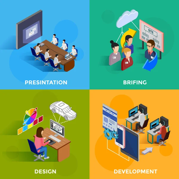 Desarrollo 2x2 Concepto de diseño isométrico — Archivo Imágenes Vectoriales