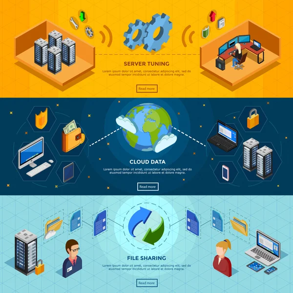 Datacenter izometrický horizontální bannery — Stockový vektor