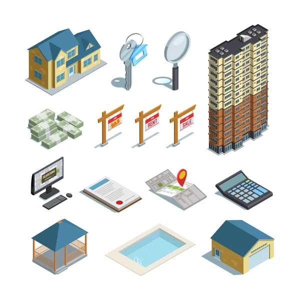 Real Estate isometrische icons collectie — Stockvector