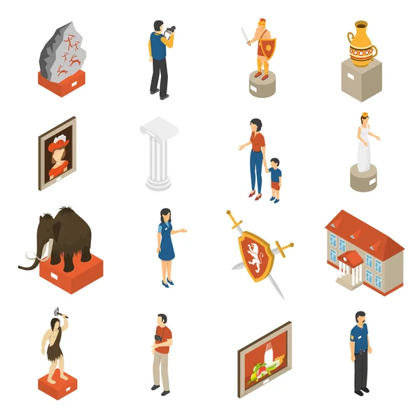 Art Museum Isometric Icons Set — Stock Vector