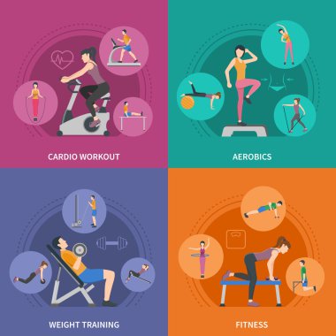 Fitness Spor Salonu Eğitim 2x2 Simgeler Seti