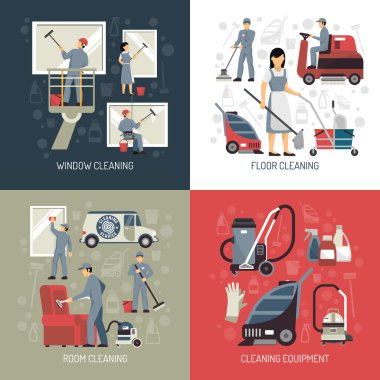 Endüstriyel Temizlik 4 Düz Simgeler Meydanı