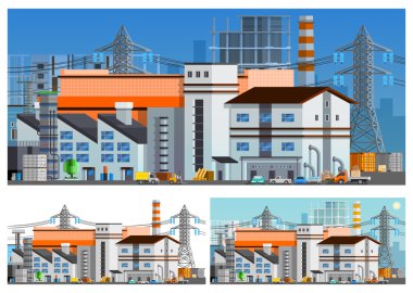 Factory Buildings Orthogonal Compositions Set clipart