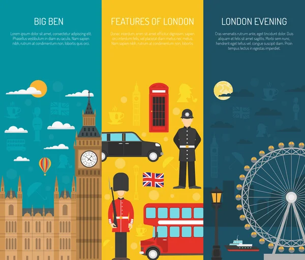 Ensemble de 3 bannières verticales pour visiter Londres — Image vectorielle
