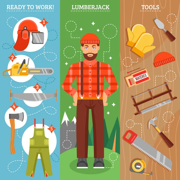 Work Of Lumberjack Vertical Banners Set — 스톡 벡터