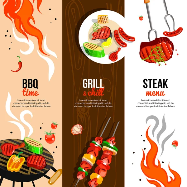 Grillparty 3 vertikale Banner Set — Stockvektor