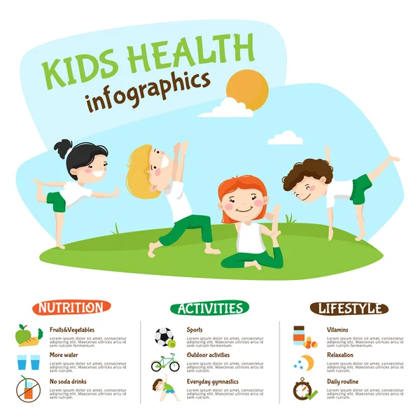 เด็กสุขภาพไลฟ์สไตล์โยคะโปสเตอร์ Inforgraphic — ภาพเวกเตอร์สต็อก