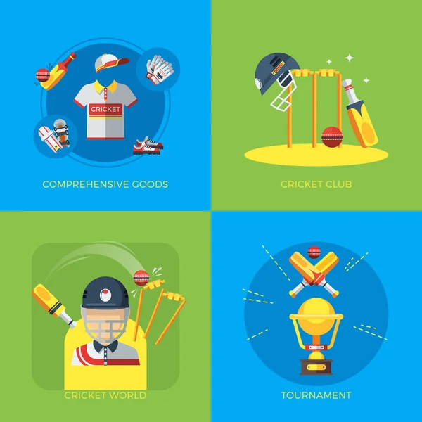 Cricket 2x2 platte iconen — Stockvector