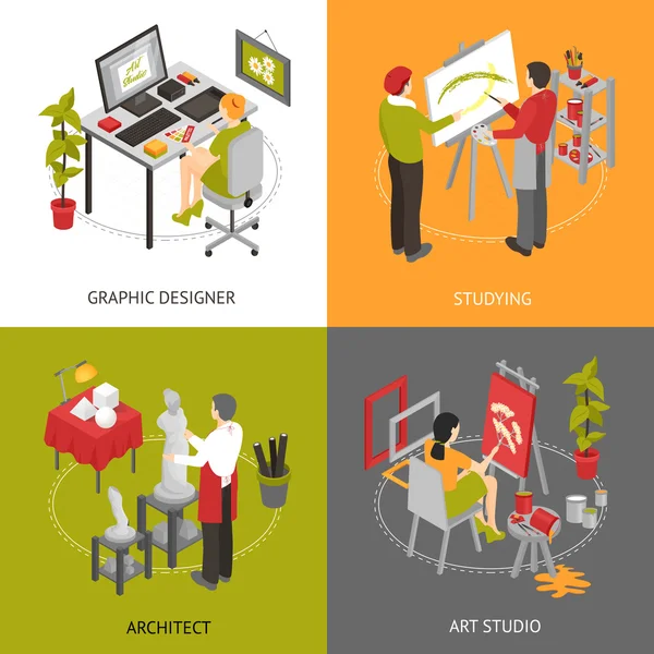 Art Studio isometrische 2x2 icons set — Stockvector