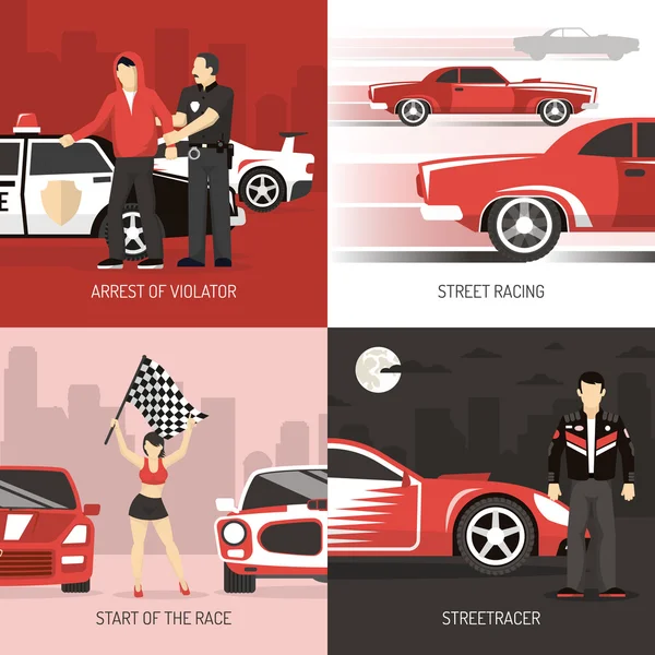 Street Racing cocept 4 platte iconen — Stockvector