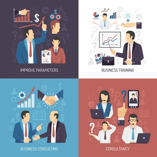 Concepto de formación empresarial 4 iconos planos — Vector de stock