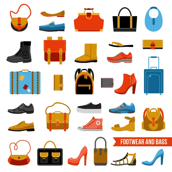 Calzado de moda y bolsas conjunto — Vector de stock