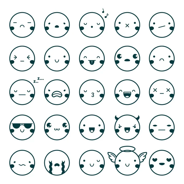 Emoji Emoticonos Negro Set — Archivo Imágenes Vectoriales