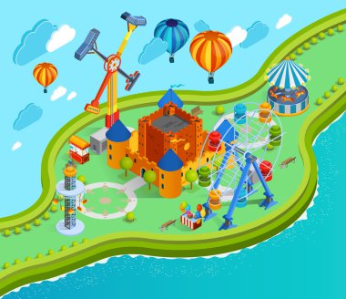 Lunapark İzometrik Karikatür Kompozisyon