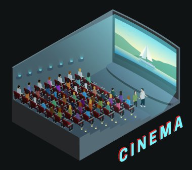 Sinema İç Görünümü İzometrik Kompozisyon Afişi