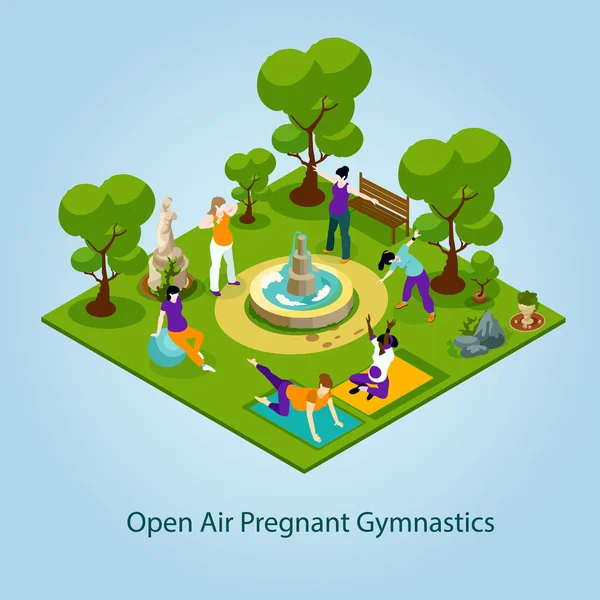 Open Air Gymnastics For Pregnant Illustration — Stock Vector