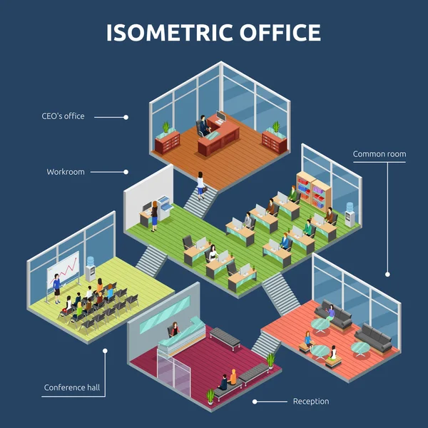İyometrik Ofis 3 Kat Bina Planı — Stok Vektör