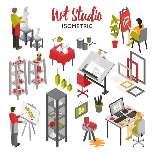 Art Studio isometrisches Set — Stockvektor
