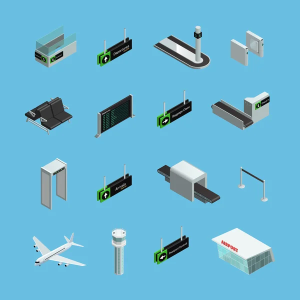 Luchthaven Isometrisch Icons Set — Stockvector