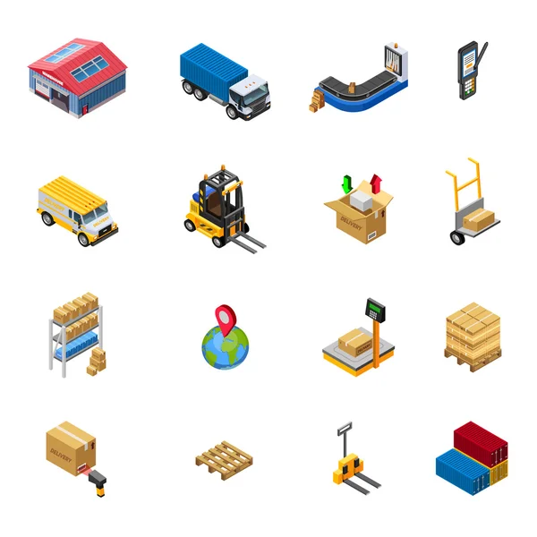 Skladiště Isometric Icons Set — Stockový vektor