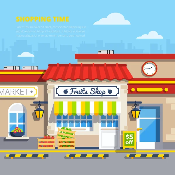 Street Shops Flat Design Concept — Stock Vector