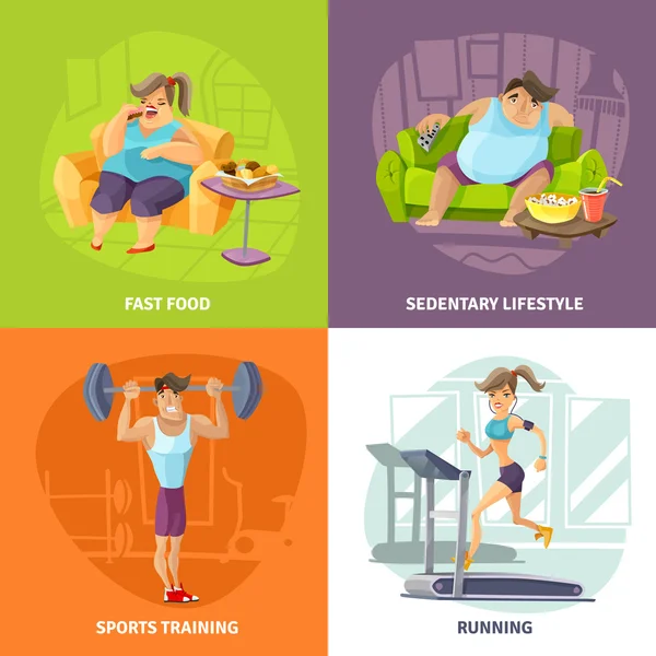 Obesitas en gezondheid Concept Icons Set — Stockvector