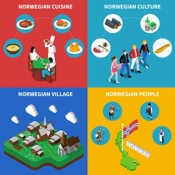 NorwayTravel  Isometric 4  Icons Square - Stok Vektor