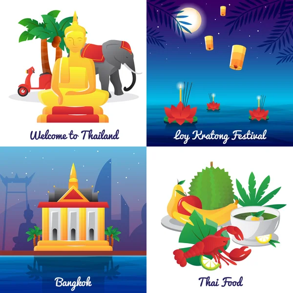 Thailand cultuur 4 Flat pictogrammen plein — Stockvector