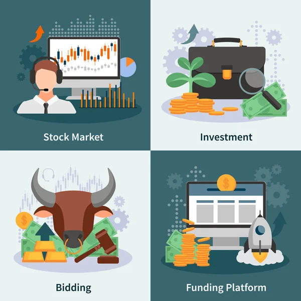 Investment And Trading 2x2 Design Concept — Stock Vector