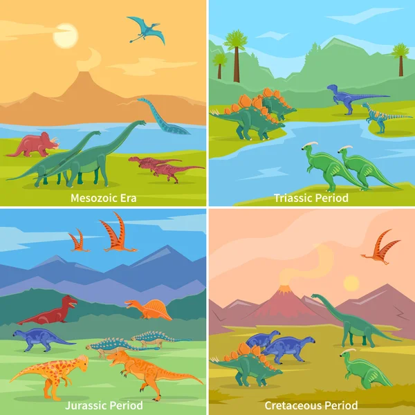 Dinosaurs 2x2 Design Concept — Stock Vector