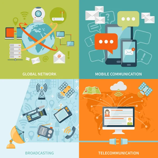 Concepto de diseño de telecomunicaciones 2x2 — Archivo Imágenes Vectoriales