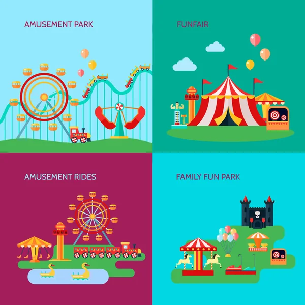 Amusement Park Concept Icons Set — Stock Vector