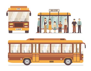 Şehir otobüs durağı düz simgeler