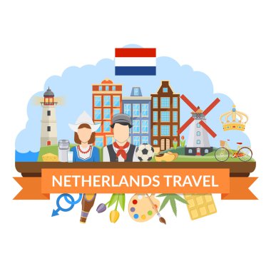 Hollanda seyahat düz kompozisyon