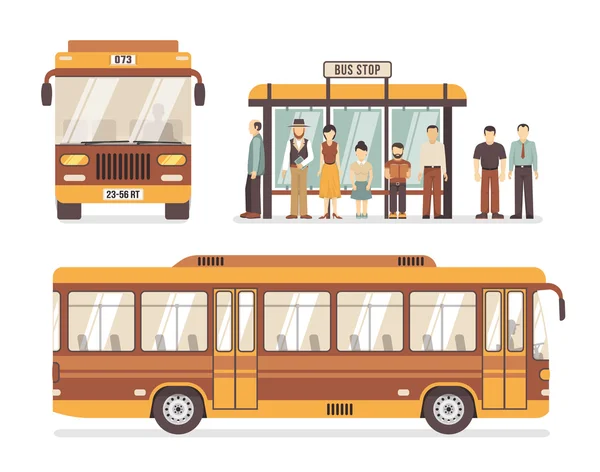 City Bus Stop Iconos planos — Vector de stock