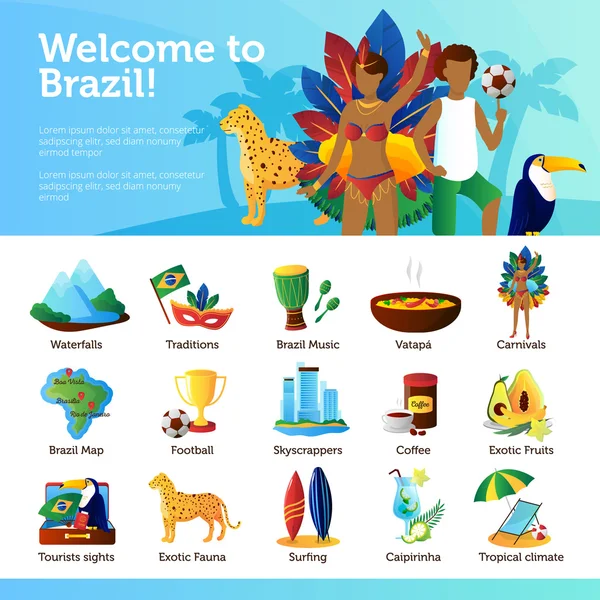 Brasil Para Viajantes Infográfico Flat Poster —  Vetores de Stock