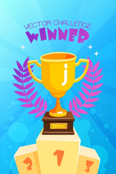 Winner Trophy On Podium Colorful Poster — Stock Vector