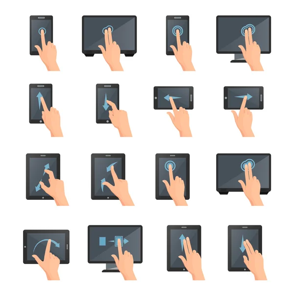 Gestes de la main sur les appareils numériques tactiles — Image vectorielle