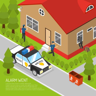 Ev güvenlik Alarm yanıt izometrik çizimde