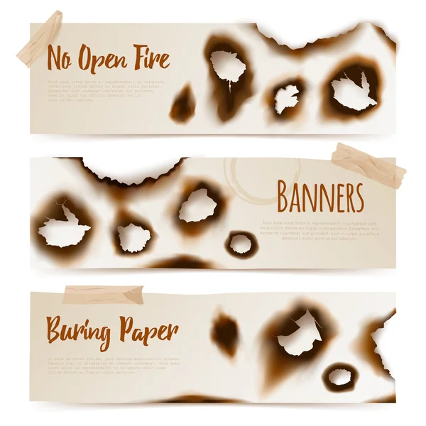 Bannières de trous brûlés en papier — Image vectorielle